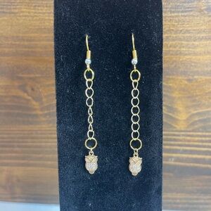 Hand Crafted Gold Owl Chain Earrings